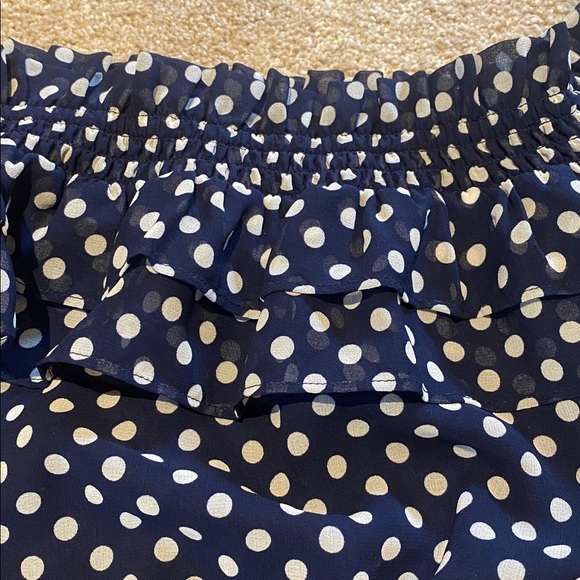 Lauren Ralph Lauren Ruffle Polka Dot Sheer Off the Shoulder Top Navy White XL - Picture 3 of 9